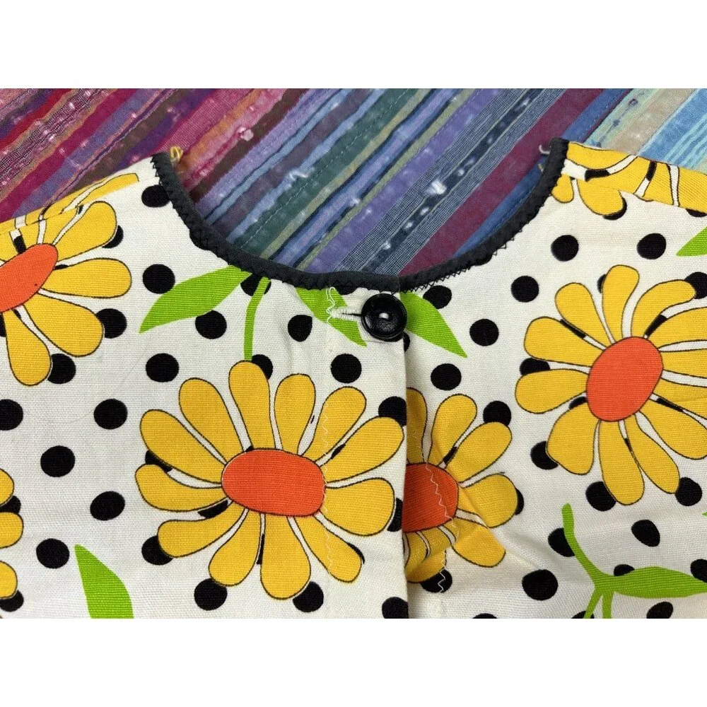 Vintage 60s Polka Dot Retro Daisy Smock Chore Apron Hippie House Wife Tie Back